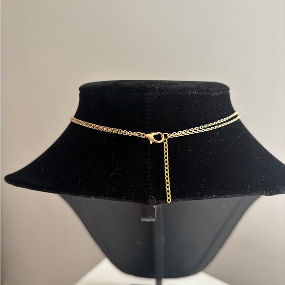 Gold Double-Layer Hamsa Pendant Necklace with Blue Accent - Picture 3 of 6